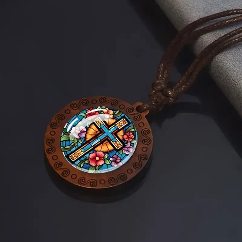 Wooden cross necklace boho - necklace,