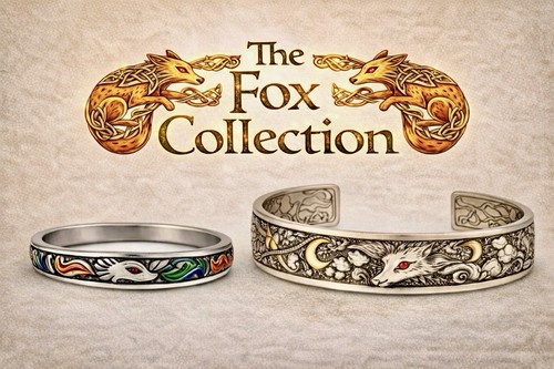 Flame fox ring bracelet set - flame,