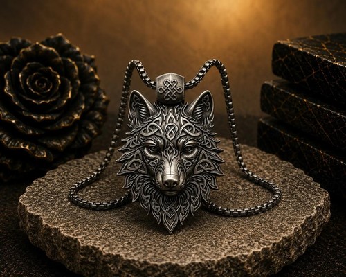 Celtic wolf head pendant - celtic,