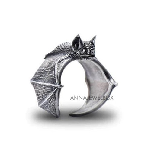 Adjustable silver bat ring - bat,